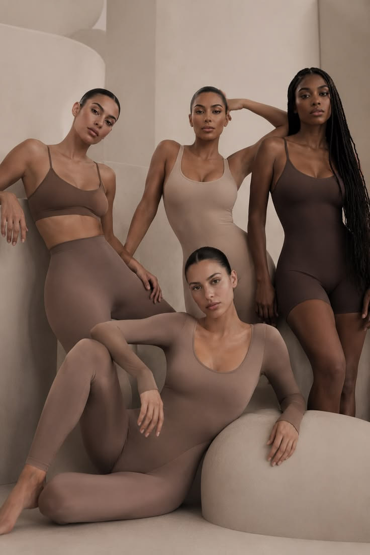 Women in neutral seamless bodysuits